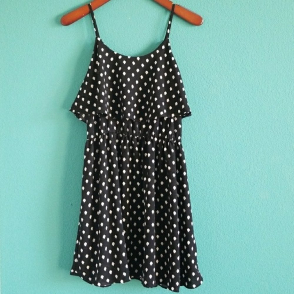{Elle} Black & White Spotted Spaghetti Strap Dress